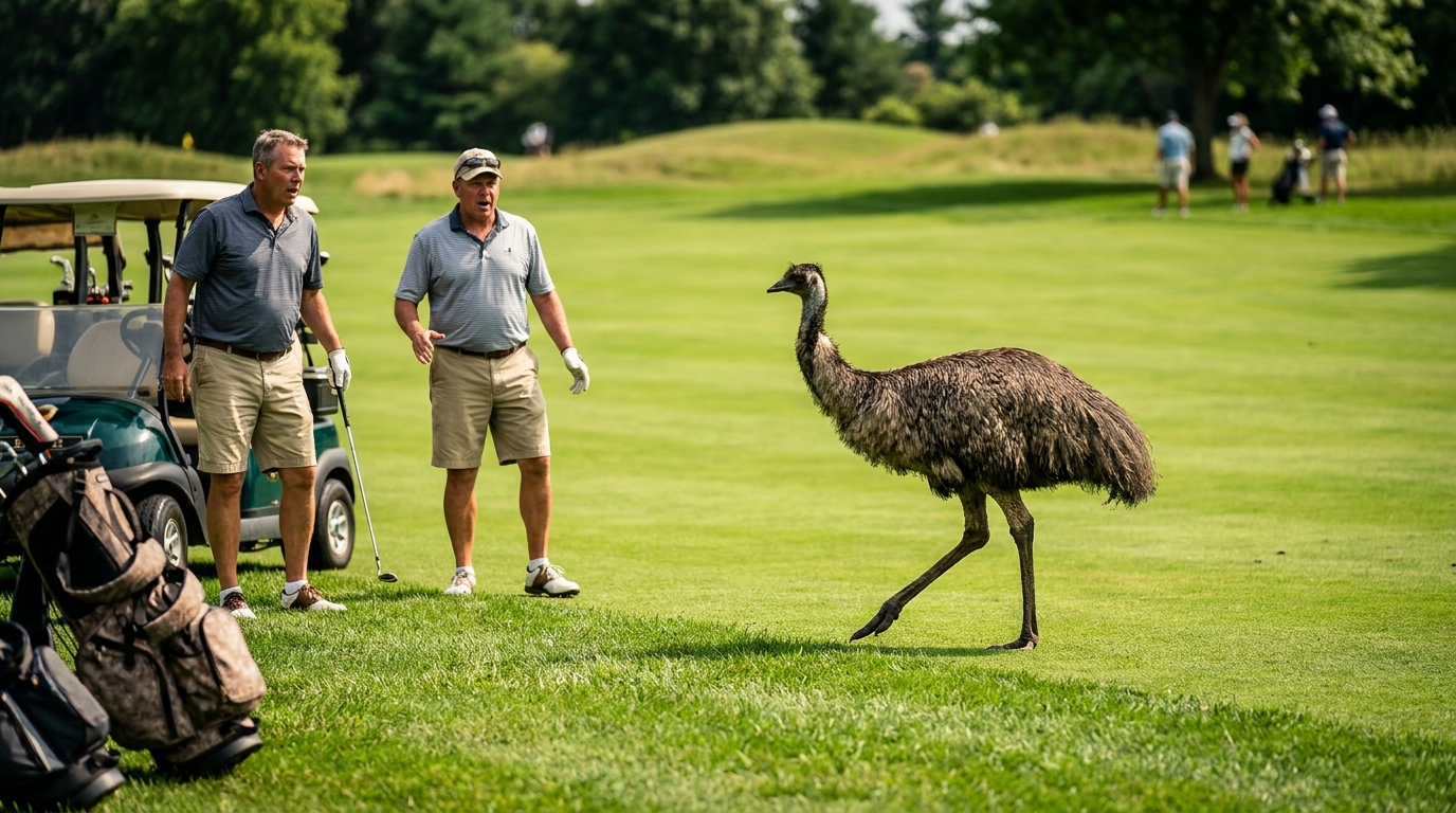 Emu Finds the Golf Course Has Better Rough