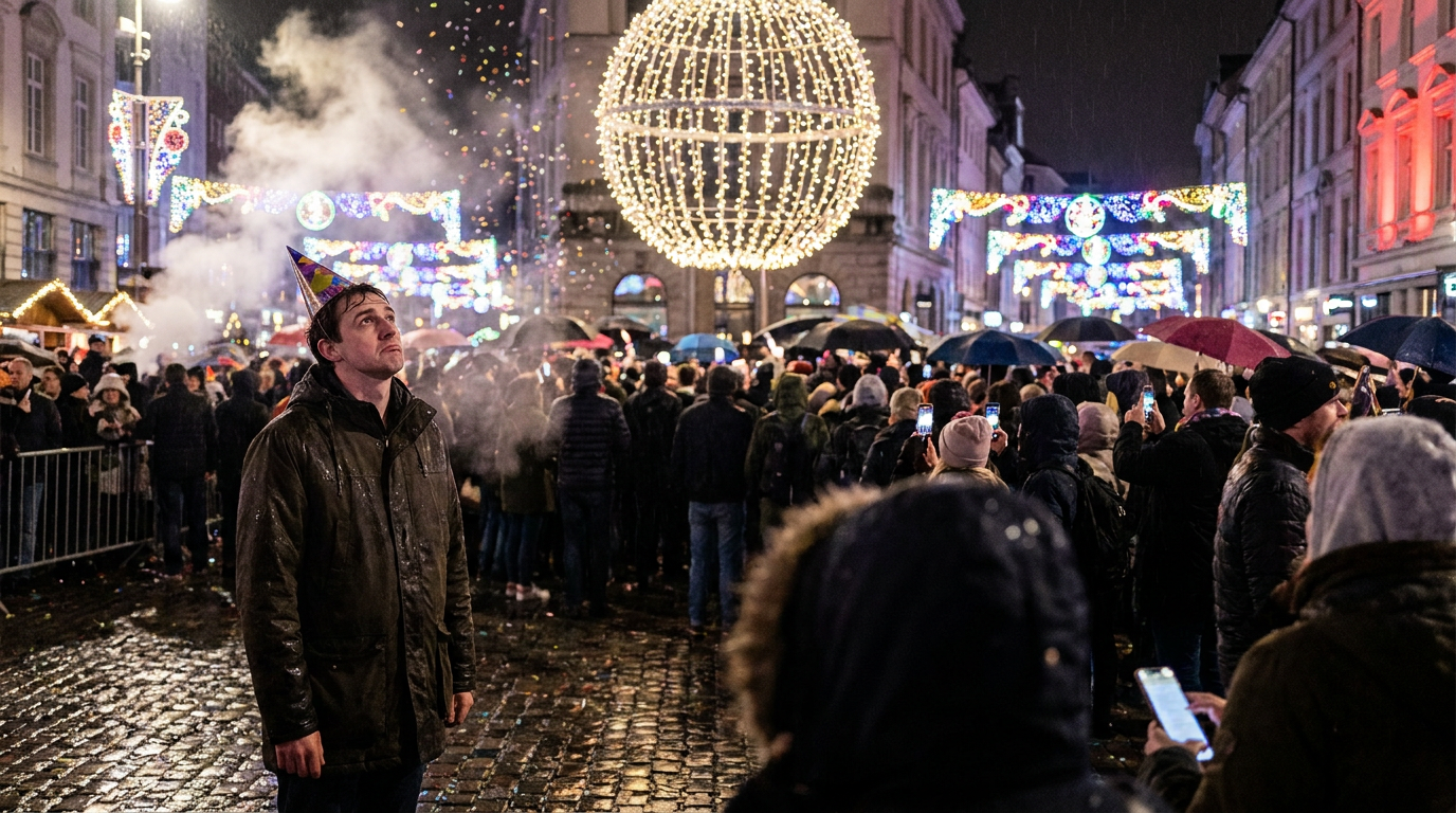 Photo illustrating a joke about New Year celebration