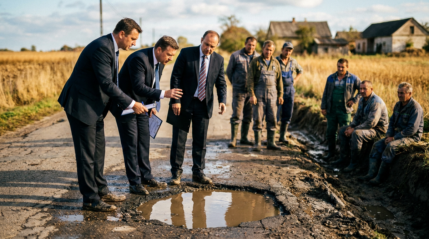 Photo illustrating a joke about Where the road budget went