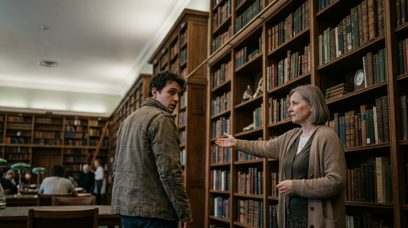 Photo illustrating a joke about library paranoia