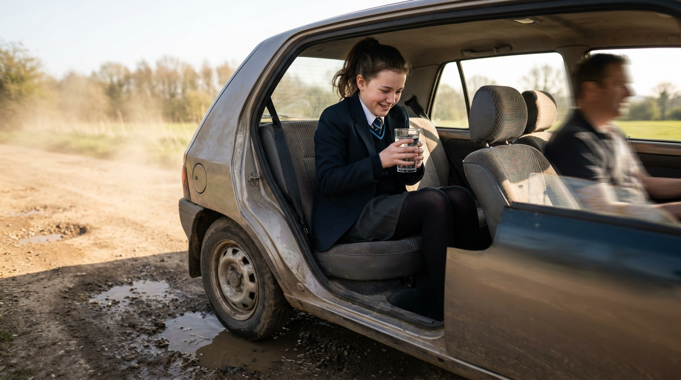 Photo illustrating a joke about Praising a ruined road