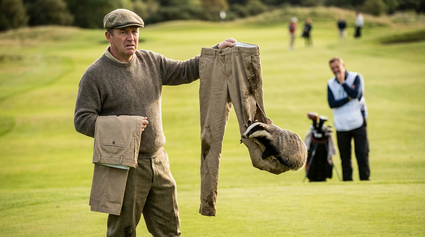 Photo illustrating a joke about golfing clothes